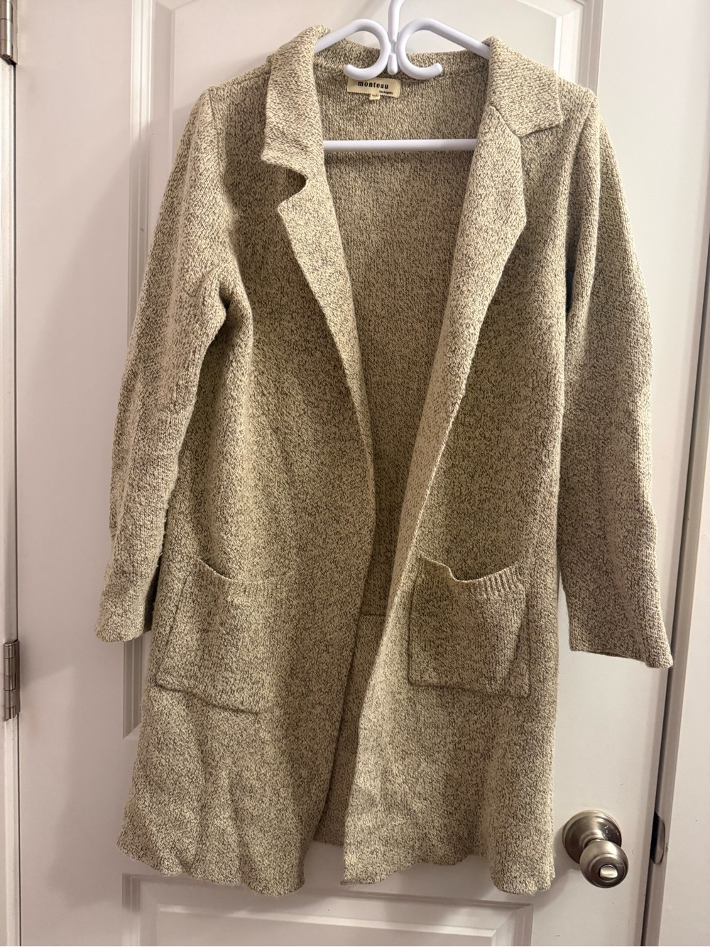 Monteau Cream Open-Front Knit Cardigan with Pockets
